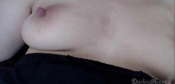  Slut sucks and bites her small tits and hard nipples